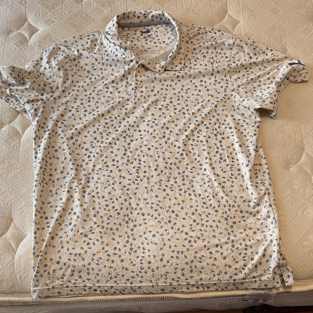 Puma Cream and Blue Patterned Polo Shirt